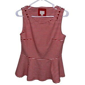 Anthropologie Postmark Red White Stripe Peplum Top Size S Preppy Twee